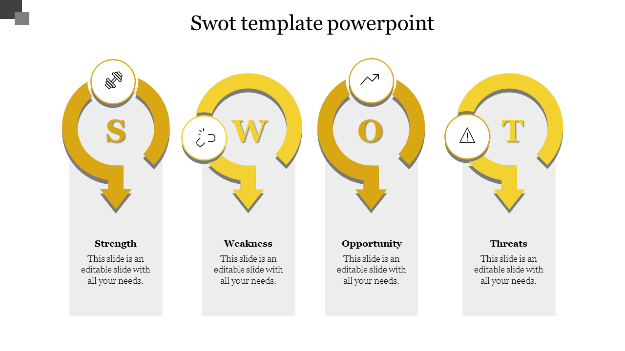 Free - Best SWOT Template PowerPoint With Four Nodes Slide
